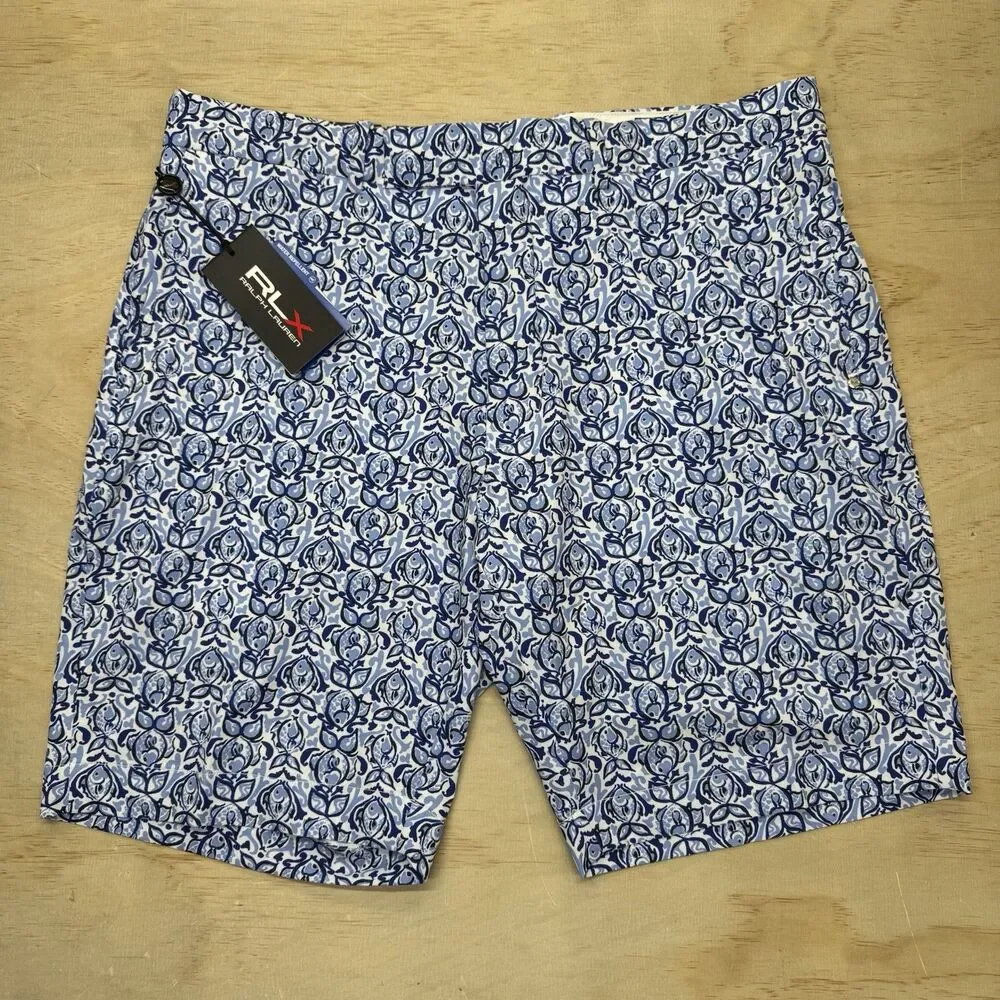NEW RLX Ralph Lauren Classic Fit Water Repellent Fish Blue Golf Shorts Sz 34